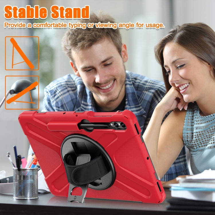 For Samsung Galaxy Tab S7 FE T730 / S7+ / S9+ /S8+ Silicone + PC Protective Case with Holder & Shoulder Strap(Red)