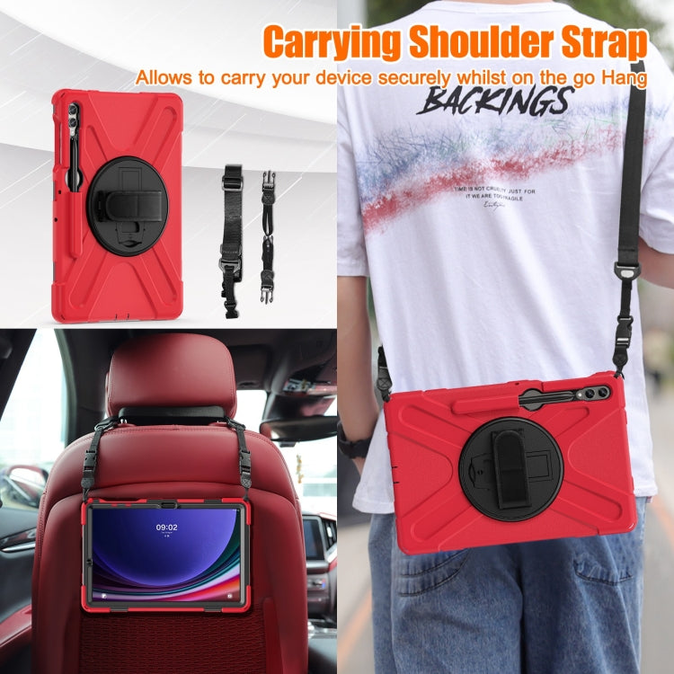 For Samsung Galaxy Tab S7 FE T730 / S7+ / S9+ /S8+ Silicone + PC Protective Case with Holder & Shoulder Strap(Red)