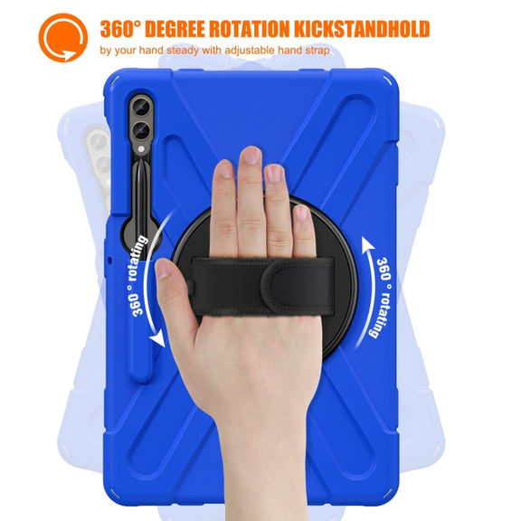 For Samsung Galaxy Tab S7 FE T730 / S7+ / S9+ /S8+ Silicone + PC Protective Case with Holder & Shoulder Strap(Blue)