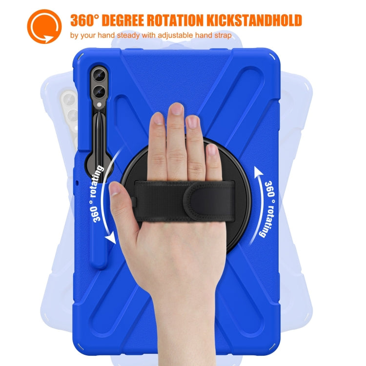 For Samsung Galaxy Tab S7 FE T730 / S7+ / S9+ /S8+ Silicone + PC Protective Case with Holder & Shoulder Strap(Blue)