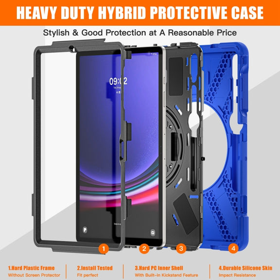 For Samsung Galaxy Tab S7 FE T730 / S7+ / S9+ /S8+ Silicone + PC Protective Case with Holder & Shoulder Strap(Blue)