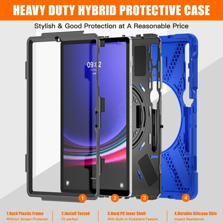 For Samsung Galaxy Tab S7 FE T730 / S7+ / S9+ /S8+ Silicone + PC Protective Case with Holder & Shoulder Strap(Blue)