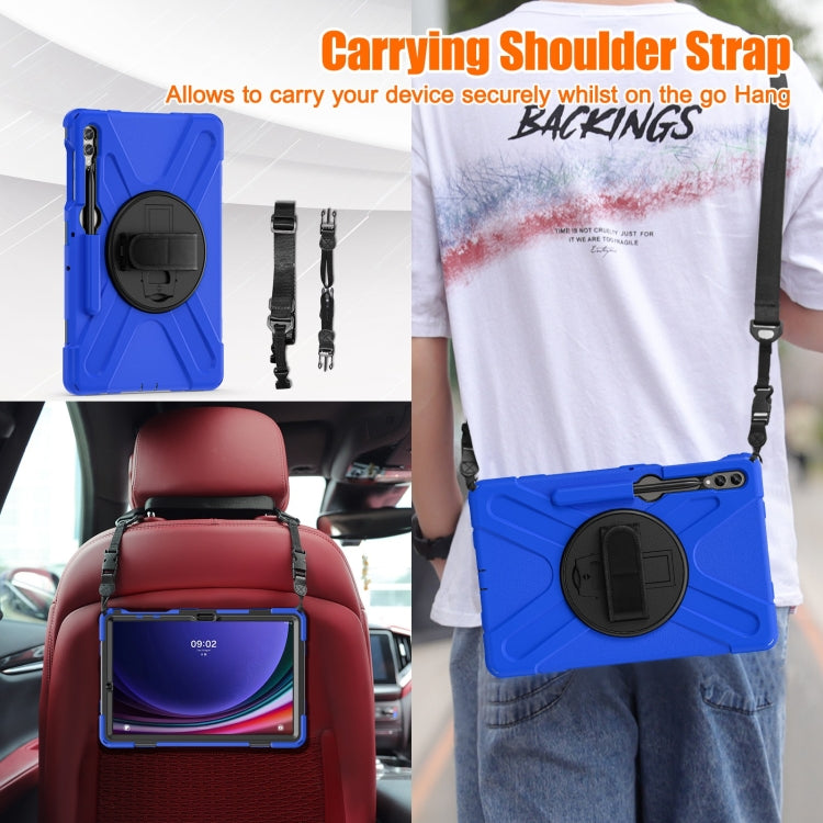 For Samsung Galaxy Tab S7 FE T730 / S7+ / S9+ /S8+ Silicone + PC Protective Case with Holder & Shoulder Strap(Blue)