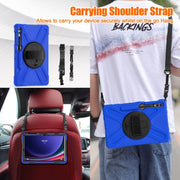 For Samsung Galaxy Tab S7 FE T730 / S7+ / S9+ /S8+ Silicone + PC Protective Case with Holder & Shoulder Strap(Blue)