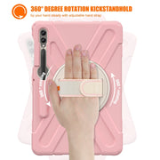 For Samsung Galaxy Tab S7 FE T730 / S7+ / S9+ /S8+ Silicone + PC Protective Case with Holder & Shoulder Strap(Rose Gold)
