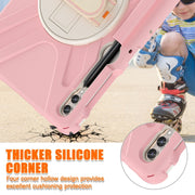 For Samsung Galaxy Tab S7 FE T730 / S7+ / S9+ /S8+ Silicone + PC Protective Case with Holder & Shoulder Strap(Rose Gold)