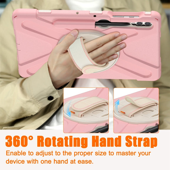 For Samsung Galaxy Tab S7 FE T730 / S7+ / S9+ /S8+ Silicone + PC Protective Case with Holder & Shoulder Strap(Rose Gold)