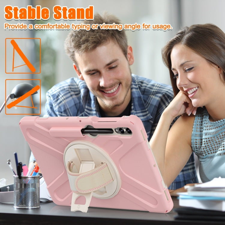 For Samsung Galaxy Tab S7 FE T730 / S7+ / S9+ /S8+ Silicone + PC Protective Case with Holder & Shoulder Strap(Rose Gold)