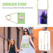 For Samsung Galaxy Tab S7 FE T730 / S7+ / S9+ /S8+ Silicone + PC Protective Case with Holder & Shoulder Strap(Matcha Green)