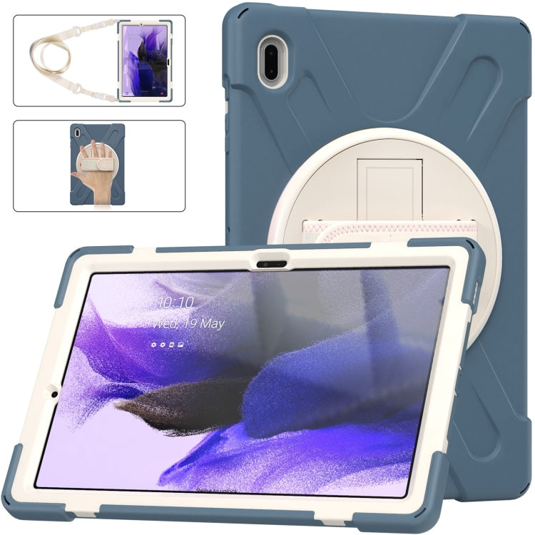 For Samsung Galaxy Tab S7 FE T730 / S7+ / S9+ /S8+ Silicone + PC Protective Case with Holder & Shoulder Strap(Cornflower Blue)
