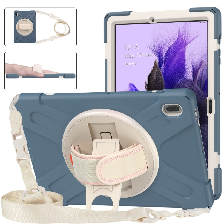 For Samsung Galaxy Tab S7 FE T730 / S7+ / S9+ /S8+ Silicone + PC Protective Case with Holder & Shoulder Strap(Cornflower Blue)