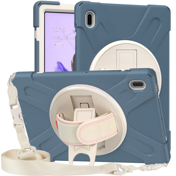 For Samsung Galaxy Tab S7 FE T730 / S7+ / S9+ /S8+ Silicone + PC Protective Case with Holder & Shoulder Strap(Cornflower Blue)