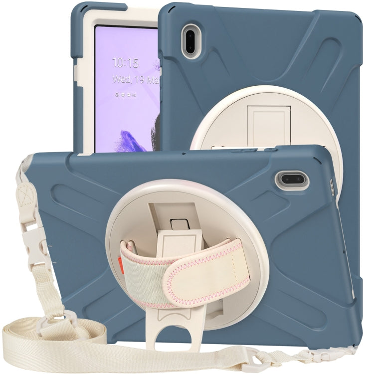 For Samsung Galaxy Tab S7 FE T730 / S7+ / S9+ /S8+ Silicone + PC Protective Case with Holder & Shoulder Strap(Cornflower Blue)