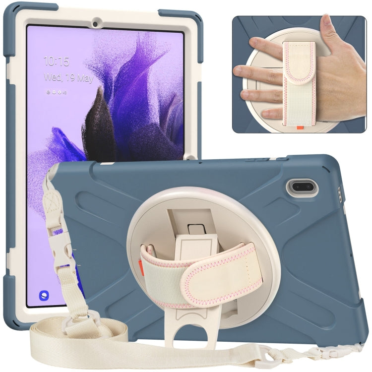 For Samsung Galaxy Tab S7 FE T730 / S7+ / S9+ /S8+ Silicone + PC Protective Case with Holder & Shoulder Strap(Cornflower Blue)