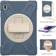 For Samsung Galaxy Tab S7 FE T730 / S7+ / S9+ /S8+ Silicone + PC Protective Case with Holder & Shoulder Strap(Cornflower Blue)