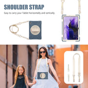 For Samsung Galaxy Tab S7 FE T730 / S7+ / S9+ /S8+ Silicone + PC Protective Case with Holder & Shoulder Strap(Cornflower Blue)
