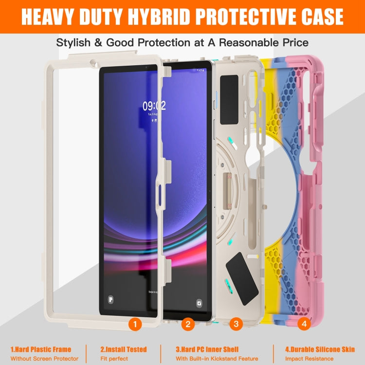 For Samsung Galaxy Tab S7 FE T730 / S7+ / S9+ /S8+ Silicone + PC Protective Case with Holder & Shoulder Strap(Colorful Pink)