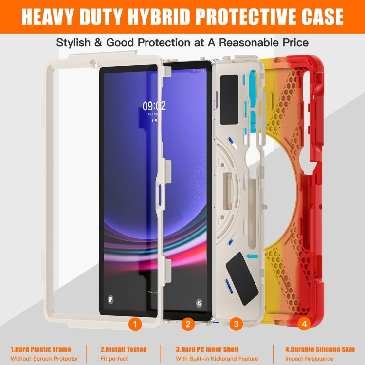 For Samsung Galaxy Tab S7 FE T730 / S7+ / S9+ /S8+ Silicone + PC Protective Case with Holder & Shoulder Strap(Colorful Red)