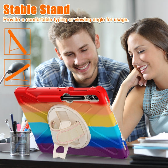 For Samsung Galaxy Tab S7 FE T730 / S7+ / S9+ /S8+ Silicone + PC Protective Case with Holder & Shoulder Strap(Colorful Red)