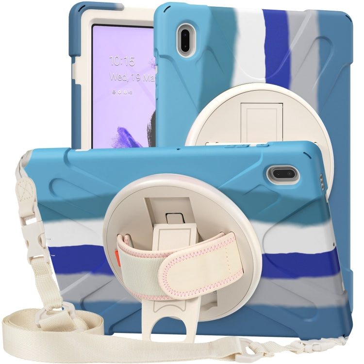For Samsung Galaxy Tab S7 FE T730 / S7+ / S9+ /S8+ Silicone + PC Protective Case with Holder & Shoulder Strap(Colorful Blue)