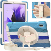 For Samsung Galaxy Tab S7 FE T730 / S7+ / S9+ /S8+ Silicone + PC Protective Case with Holder & Shoulder Strap(Colorful Blue)
