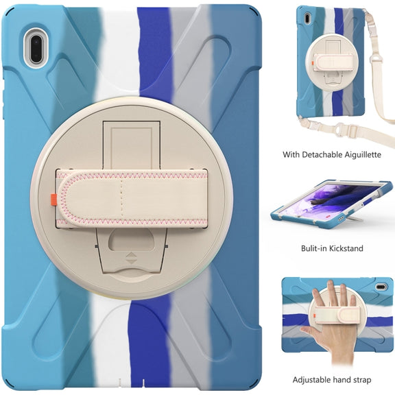 For Samsung Galaxy Tab S7 FE T730 / S7+ / S9+ /S8+ Silicone + PC Protective Case with Holder & Shoulder Strap(Colorful Blue)