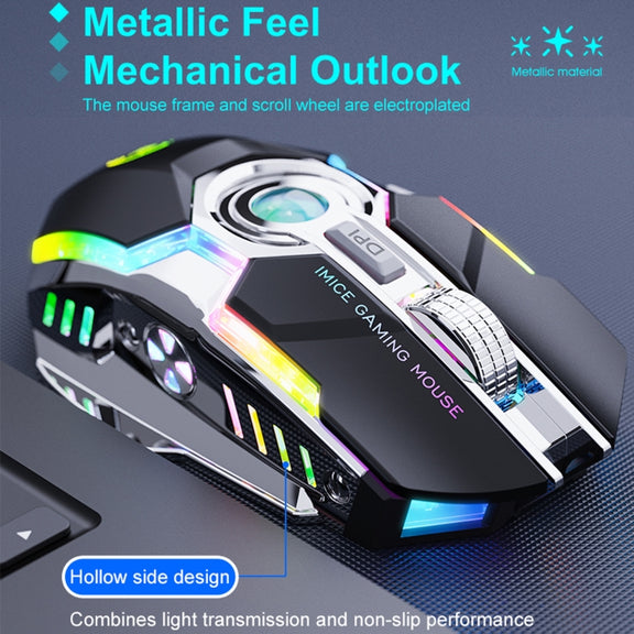 iMICE G7 Colorful Streamer Lights Rechargeable Silent Wireless Mouse(Black)