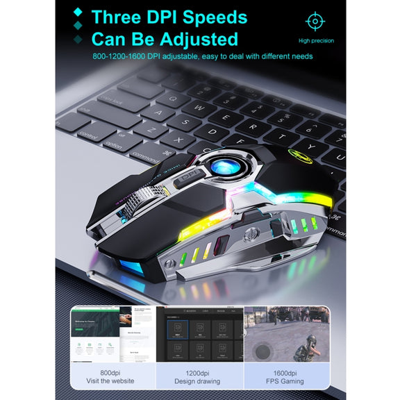 iMICE G7 Colorful Streamer Lights Rechargeable Silent Wireless Mouse(Black)