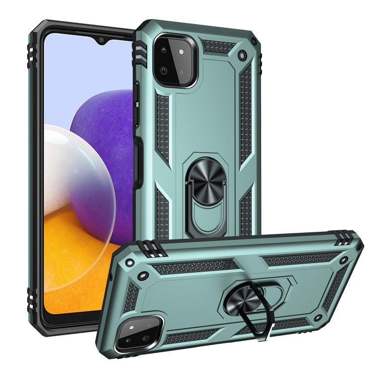 For Samsung Galaxy A22 5G Shockproof TPU + PC Protective Case with 360 Degree Rotating Holder(Dark Green)
