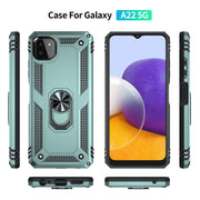 For Samsung Galaxy A22 5G Shockproof TPU + PC Protective Case with 360 Degree Rotating Holder(Dark Green)