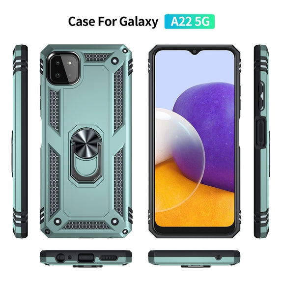 For Samsung Galaxy A22 5G Shockproof TPU + PC Protective Case with 360 Degree Rotating Holder(Dark Green)