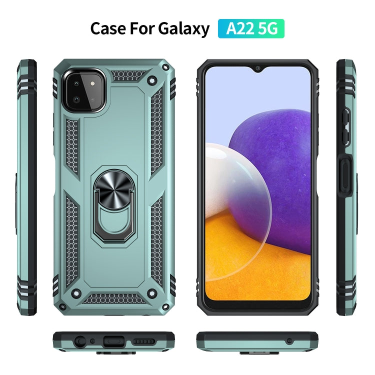 For Samsung Galaxy A22 5G Shockproof TPU + PC Protective Case with 360 Degree Rotating Holder(Dark Green)