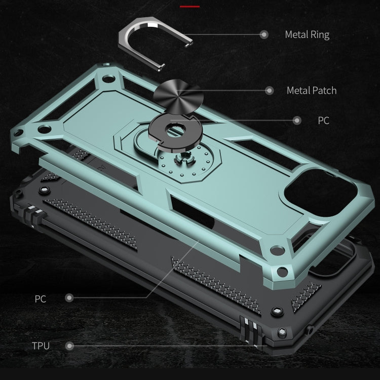 For Samsung Galaxy A22 5G Shockproof TPU + PC Protective Case with 360 Degree Rotating Holder(Dark Green)