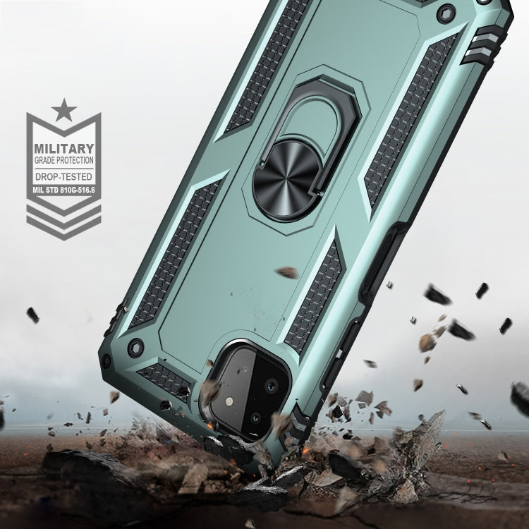 For Samsung Galaxy A22 5G Shockproof TPU + PC Protective Case with 360 Degree Rotating Holder(Dark Green)