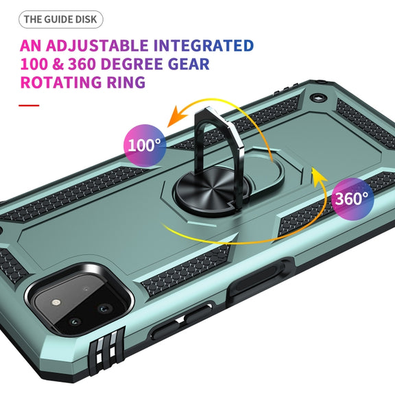 For Samsung Galaxy A22 5G Shockproof TPU + PC Protective Case with 360 Degree Rotating Holder(Dark Green)