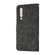 For Huawei P30 Skin Feel Embossed Sunflower Horizontal Flip Leather Case with Holder & Card Slots & Wallet & Lanyard(Black)