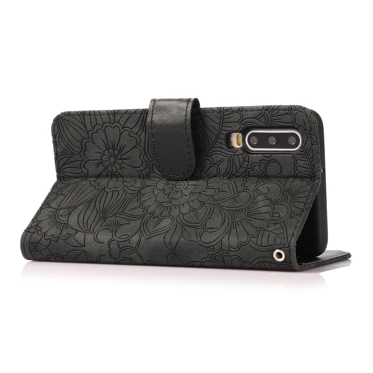 For Huawei P30 Skin Feel Embossed Sunflower Horizontal Flip Leather Case with Holder & Card Slots & Wallet & Lanyard(Black)