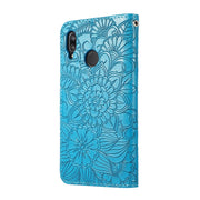 For Huawei P20 lite Skin Feel Embossed Sunflower Horizontal Flip Leather Case with Holder & Card Slots & Wallet & Lanyard(Blue)