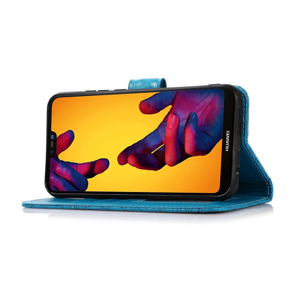 For Huawei P20 lite Skin Feel Embossed Sunflower Horizontal Flip Leather Case with Holder & Card Slots & Wallet & Lanyard(Blue)