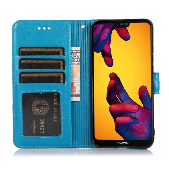 For Huawei P20 lite Skin Feel Embossed Sunflower Horizontal Flip Leather Case with Holder & Card Slots & Wallet & Lanyard(Blue)