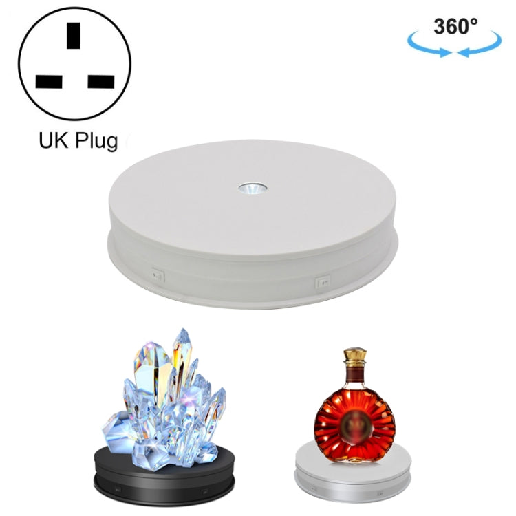 30cm Electric Rotating Turntable Display Stand  LED Light Video Shooting Props Turntable, Power Plug:220V UK Plug(White)