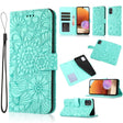 For Samsung Galaxy A32 4G Skin Feel Embossed Sunflower Horizontal Flip Leather Case with Holder & Card Slots & Wallet & Lanyard(Green) - Galaxy Phone Cases by PMC TechLife | Online Shopping South Africa | PMC TechLife