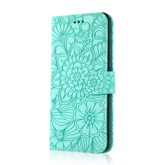 For Samsung Galaxy A32 4G Skin Feel Embossed Sunflower Horizontal Flip Leather Case with Holder & Card Slots & Wallet & Lanyard(Green)