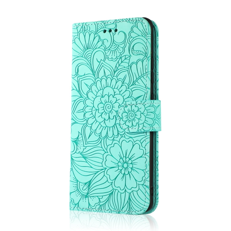 For Samsung Galaxy A32 4G Skin Feel Embossed Sunflower Horizontal Flip Leather Case with Holder & Card Slots & Wallet & Lanyard(Green)