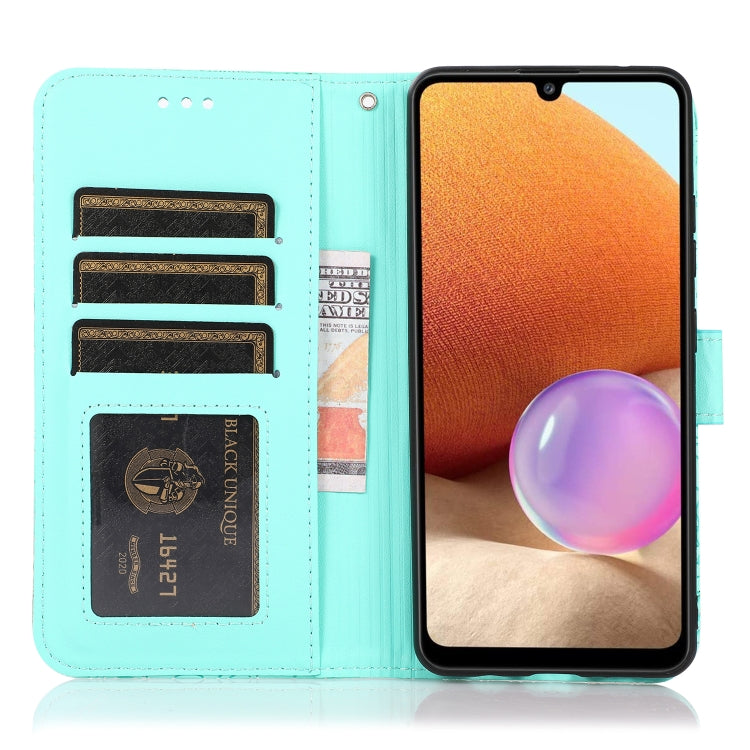 For Samsung Galaxy A32 4G Skin Feel Embossed Sunflower Horizontal Flip Leather Case with Holder & Card Slots & Wallet & Lanyard(Green)