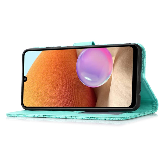 For Samsung Galaxy A32 4G Skin Feel Embossed Sunflower Horizontal Flip Leather Case with Holder & Card Slots & Wallet & Lanyard(Green)