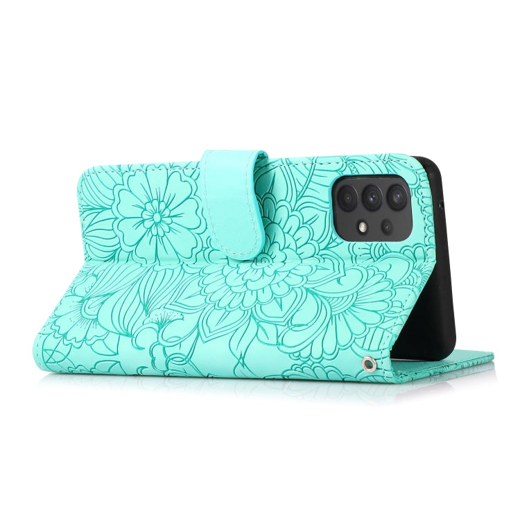For Samsung Galaxy A32 4G Skin Feel Embossed Sunflower Horizontal Flip Leather Case with Holder & Card Slots & Wallet & Lanyard(Green)