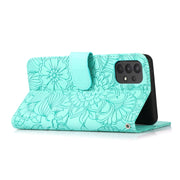 For Samsung Galaxy A32 4G Skin Feel Embossed Sunflower Horizontal Flip Leather Case with Holder & Card Slots & Wallet & Lanyard(Green)