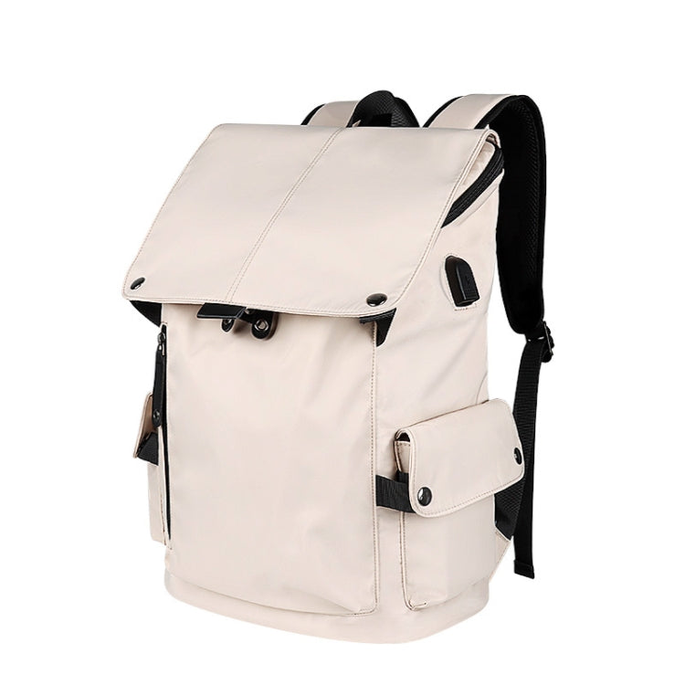 SJ02 13-15.6 inch Universal Large-capacity Laptop Backpack with USB Charging Port(Apricot)