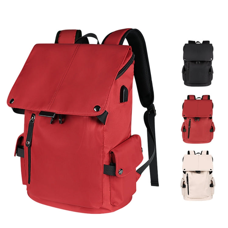 SJ02 13-15.6 inch Universal Large-capacity Laptop Backpack with USB Charging Port(Apricot)